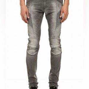 Balmain Faded Biker Rib Jeans in Gray size 31 NWT IN PACKAGING